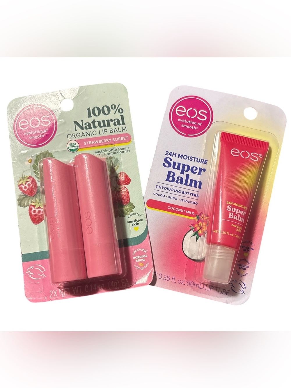 eos Strawberry Sorbet Lip Balm Duo + Coconut Milk Super Balm Tube
